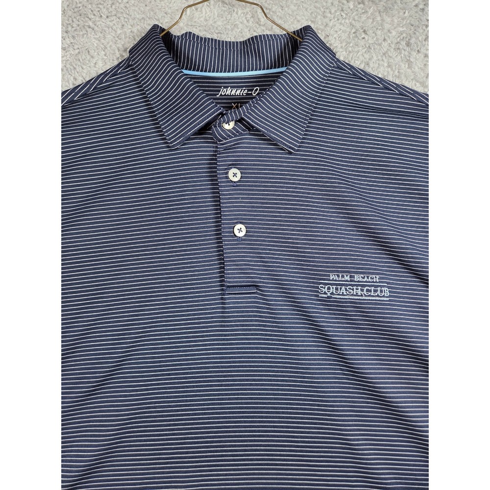 Johnnie-O Polo Shirt XL Navy Blue Men Palm Beach Squash Club Striped Performance